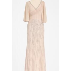 Oleg Cassini Nude Blush Pink Silver Sequin Beaded Formal Gown – Size 2